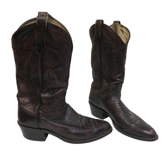 Dan Post Cowboy Western Boots Brown Leather Detailed Stitching Men's Size‎ 9.5D